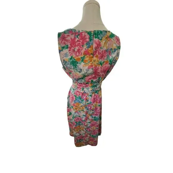 Ann Klein Medium Dress Floral Cotton V Neck Floral Tea Length Cottage Whimsy - Picture 9 of 15